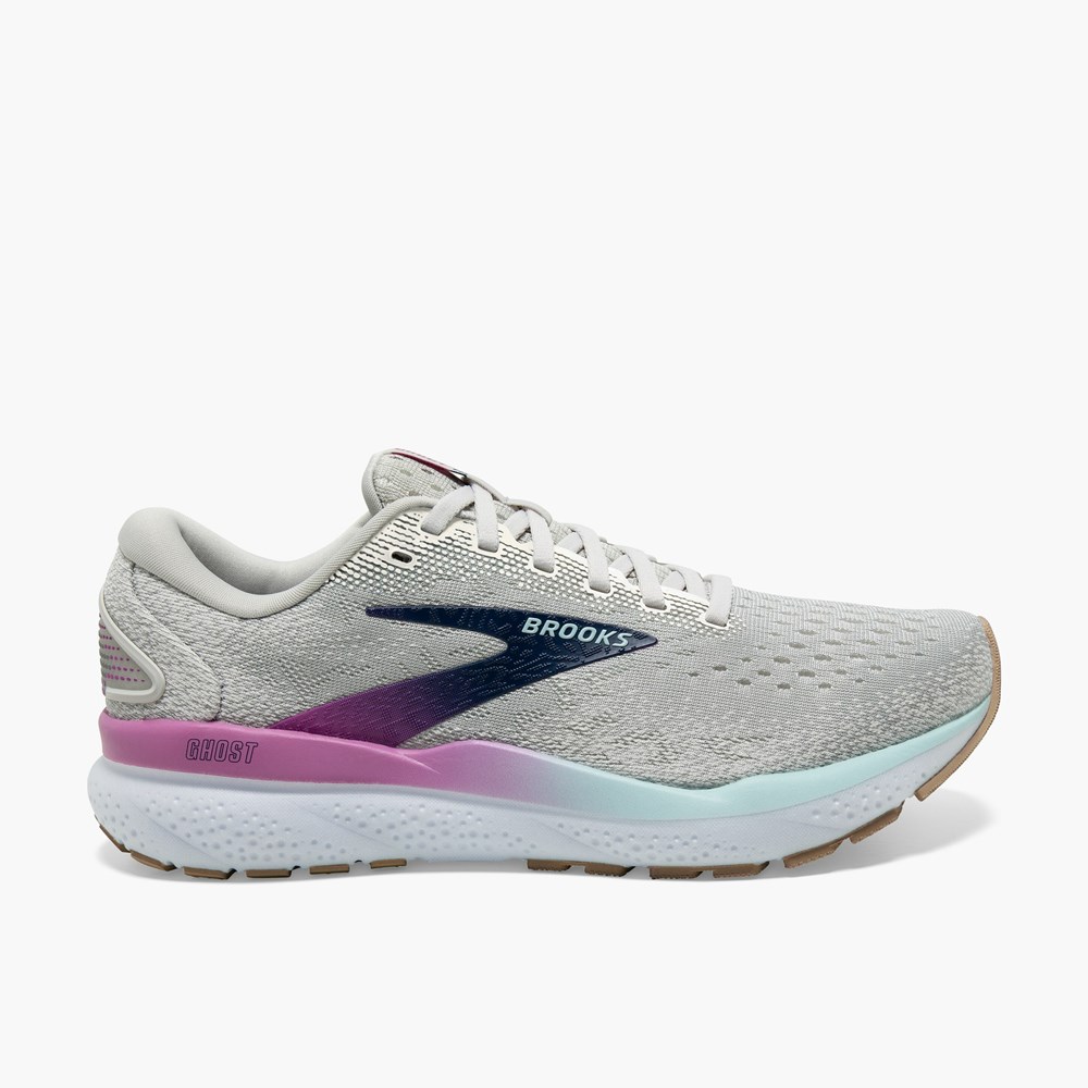 Chaussures Running Route Brooks Ghost 16 Blanche Grise Bleu Femme | NKJ-4510101